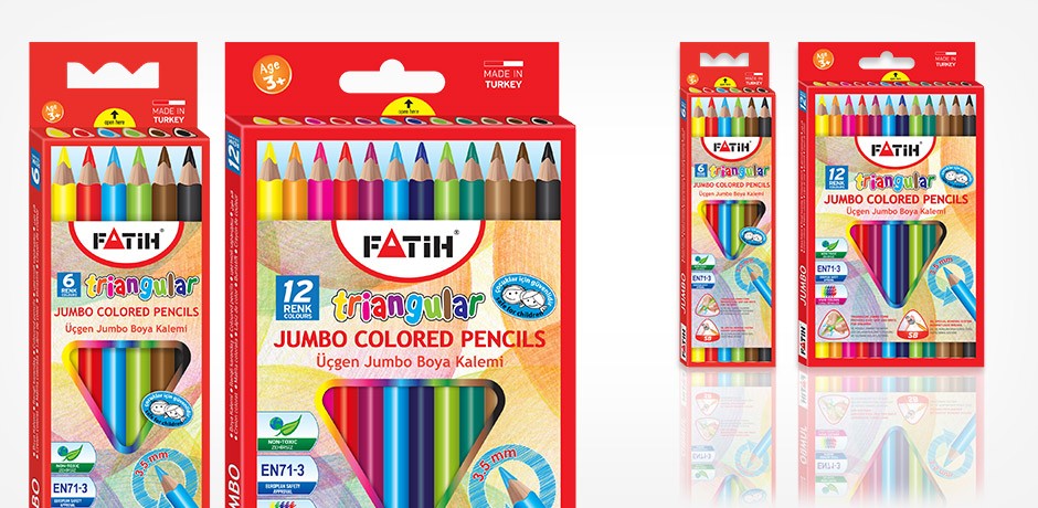 карандаш для рисования "FATIH" TRIANGULAR JUMBO colored pencil 3.5mm  12 цветнов