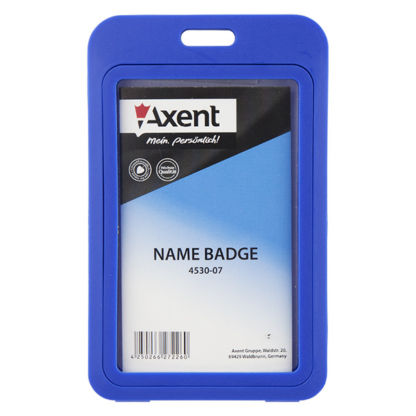 Бейдж Axent 4530-07-A вертикальный, PP, синий, 50х84 мм
